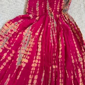 Elan Tie-Dye Strapless Maxi Dress in Fuchsia and Gold